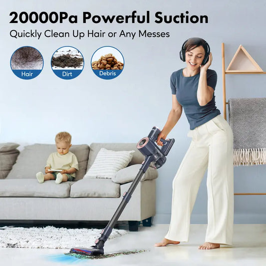 Homeika Cordless Vacuum Cleaner, 20Kpa Powerful Suction Pro Vacuum with LED Display, 8 in 1 Lightweight Stick Vacuum Cleaner with 30 Min Runtime Detachable Battery for Carpet and Hard Floor Pet Hair Blue