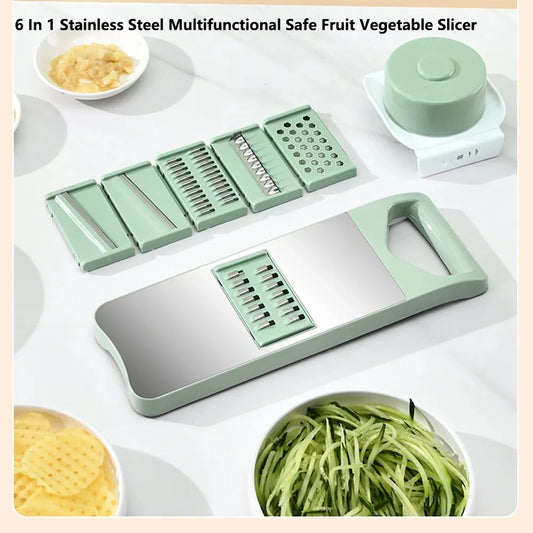 Kitchen 6 in 1 Stainless Steel Multifunctional Safe Manual Vegetable Slicer Cutter Potato Shredders Garlic Carrot Grater Chopper